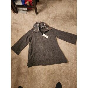 For Cynthia 100% Wool Full-Zip Gray Sweater w/ Decorative Collar Size M NWT